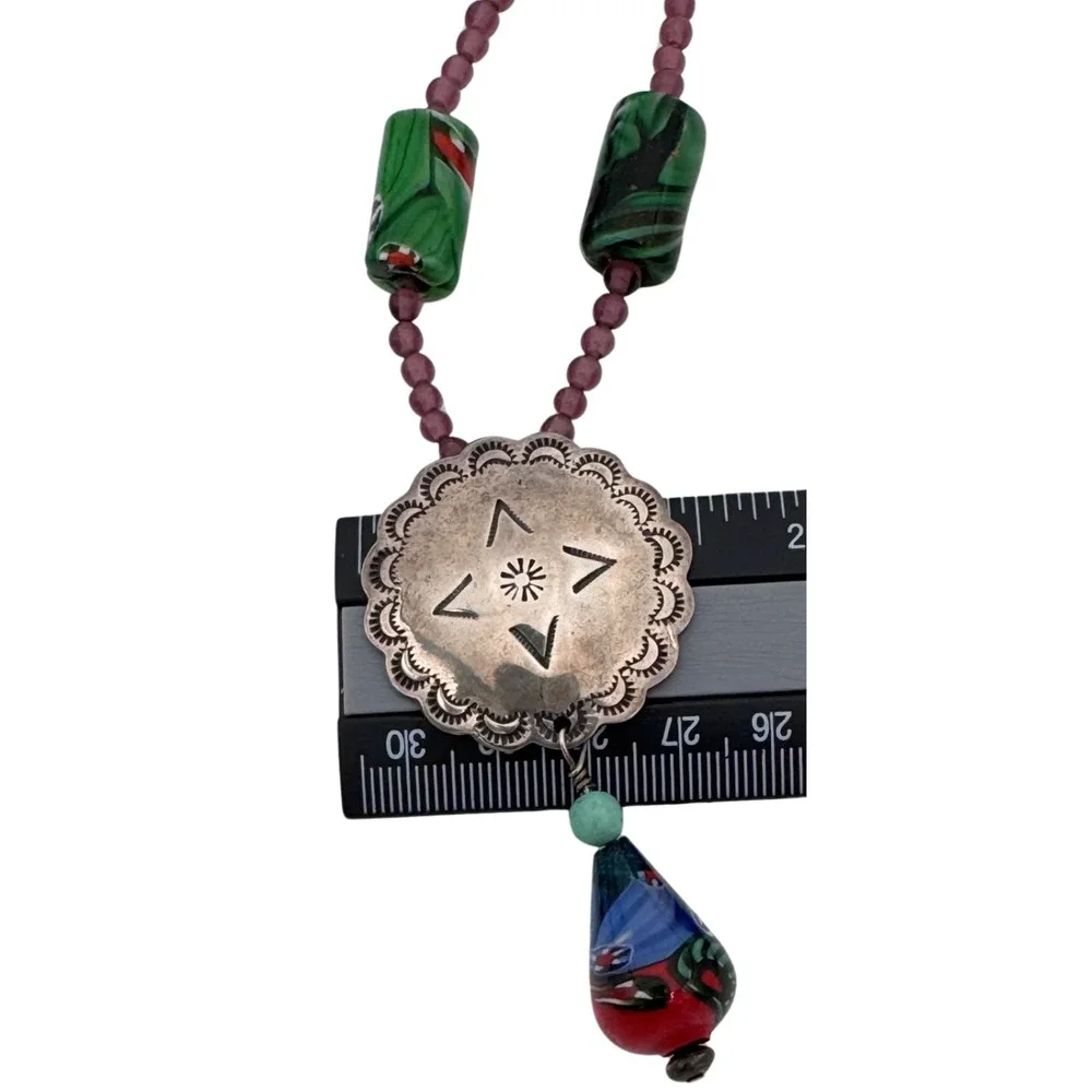 Signed‎ Carlisle Sterling Necklace Beads Gemstones Star Native American Rare 53